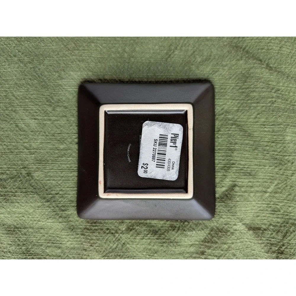 Pier 1 Imports Square Crackle Glaze Trinket Dish‎ Trinket Tray Brown Cream